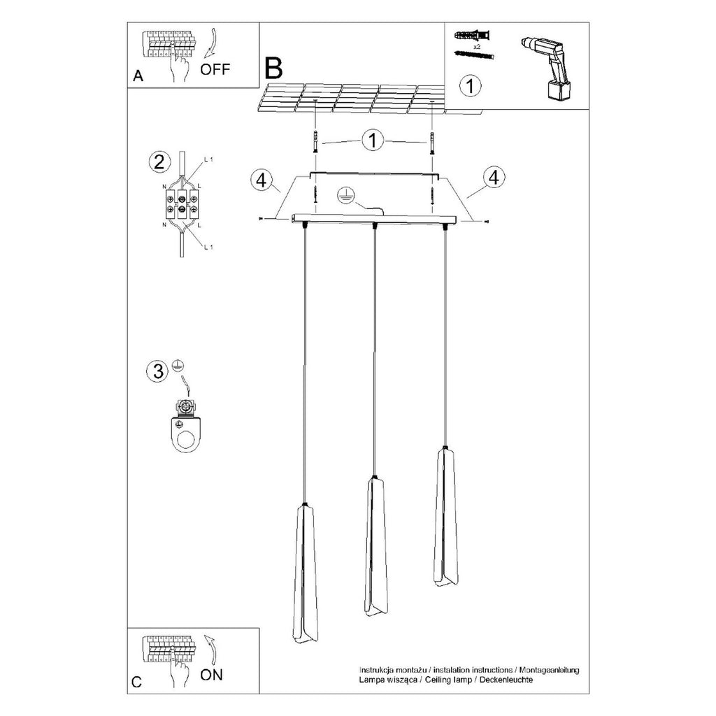 Notice de montage : Suspension Prysm 3 en ligne métal noir G9