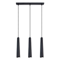 Suspension Prysm 3 en ligne métal noir G9, trois fins prismes d'acier noir pliés alignés sur une réglette