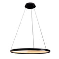 Suspension Qled anneau noir allumé suspendu à ses trois câbles sur fond blanc