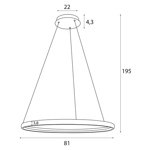 Dimensions Suspension Qled anneau LED noire