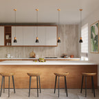 Suspension Qubic bois et béton noir dans un intérieur scandinave
