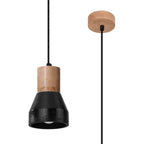 Suspension Qubic bois et béton noir, cloche béton et haut bois