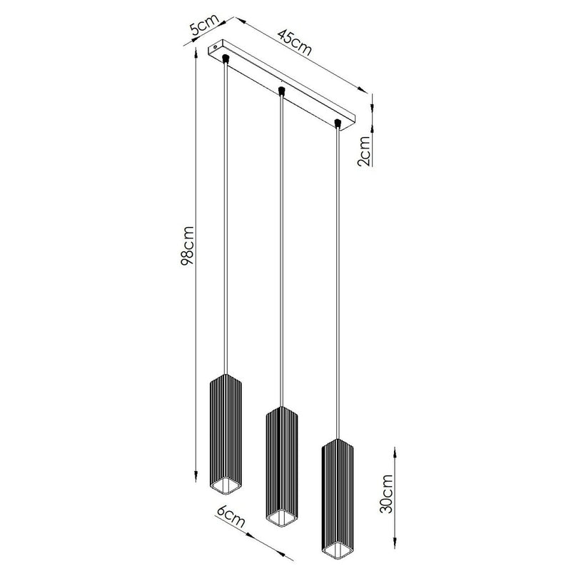 Dimensions Suspension Rayo 3L cannelée aluminium 45 cm GU10