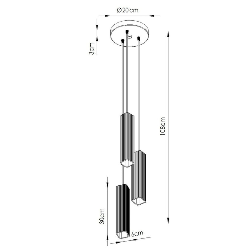 Dimensions Lámpara colgante Rayo 3P acanalada de aluminio 20 cm GU10