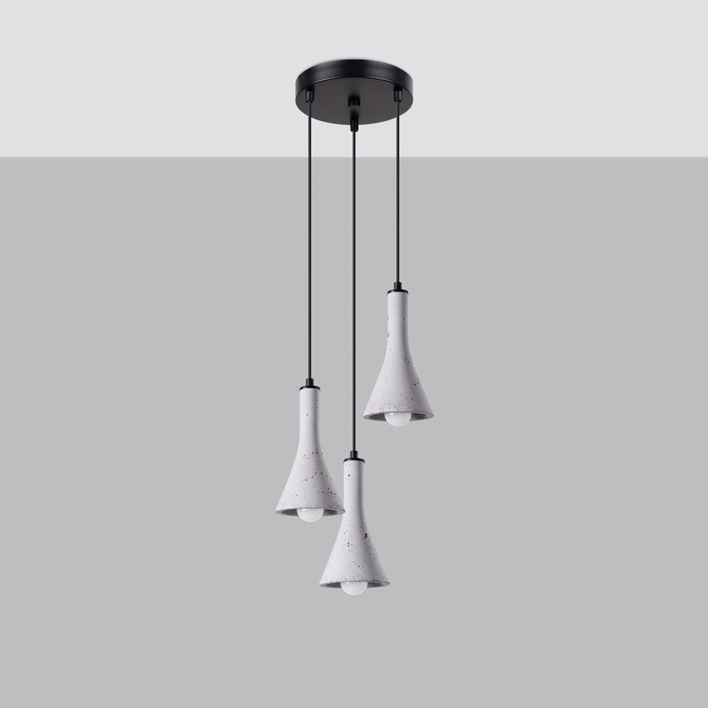 Suspension REA 3 en grappe béton gris E14 de profil