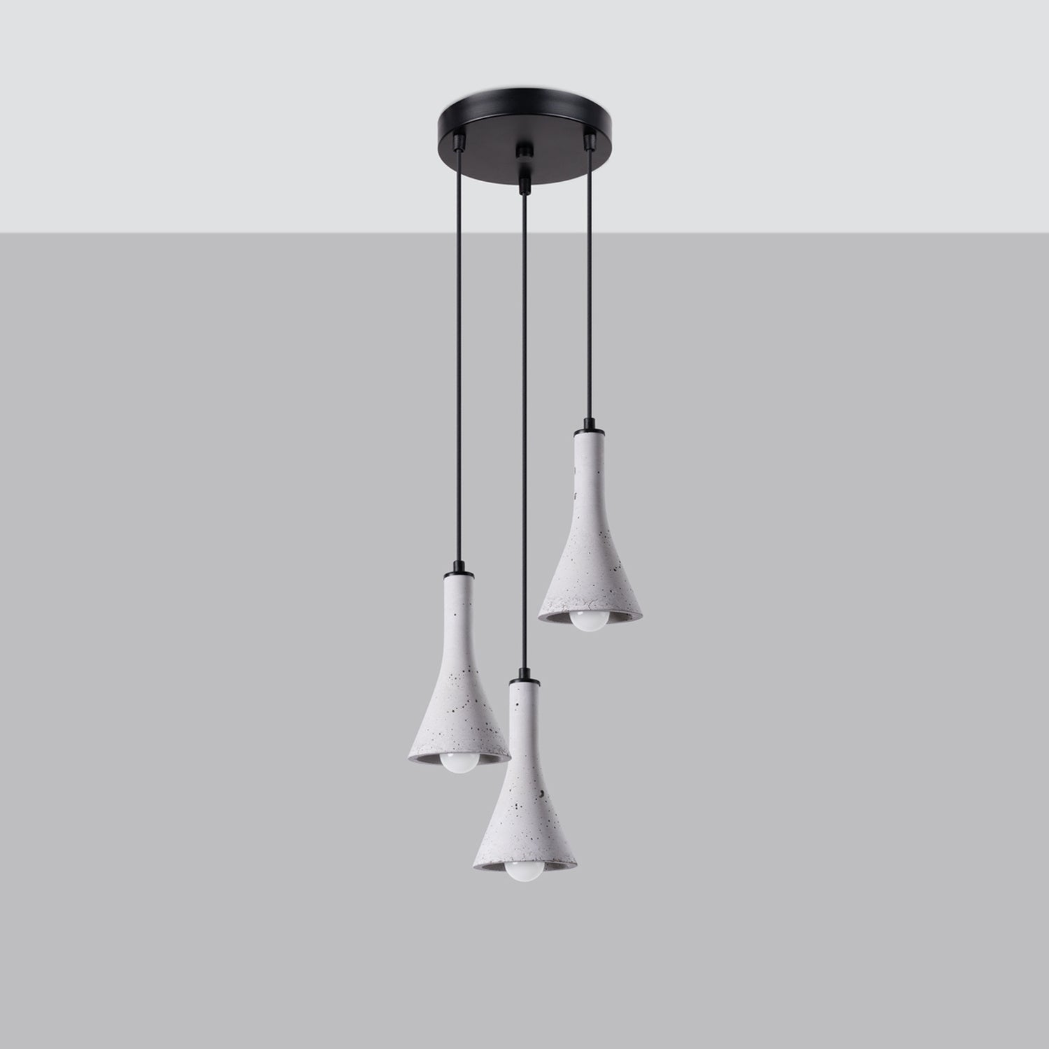 Suspension REA 3 en grappe béton gris E14 de profil