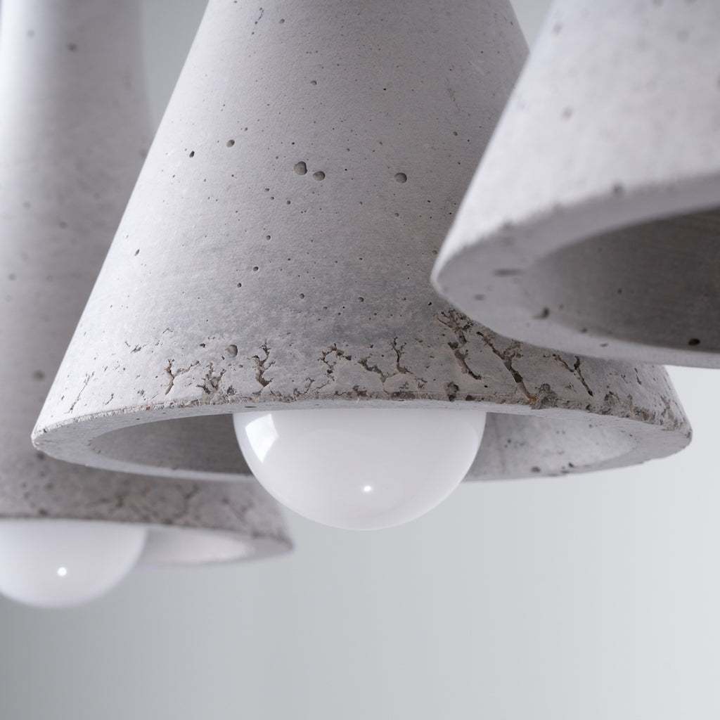 Suspension REA 3 en ligne béton gris E14, détail du béton gris brut