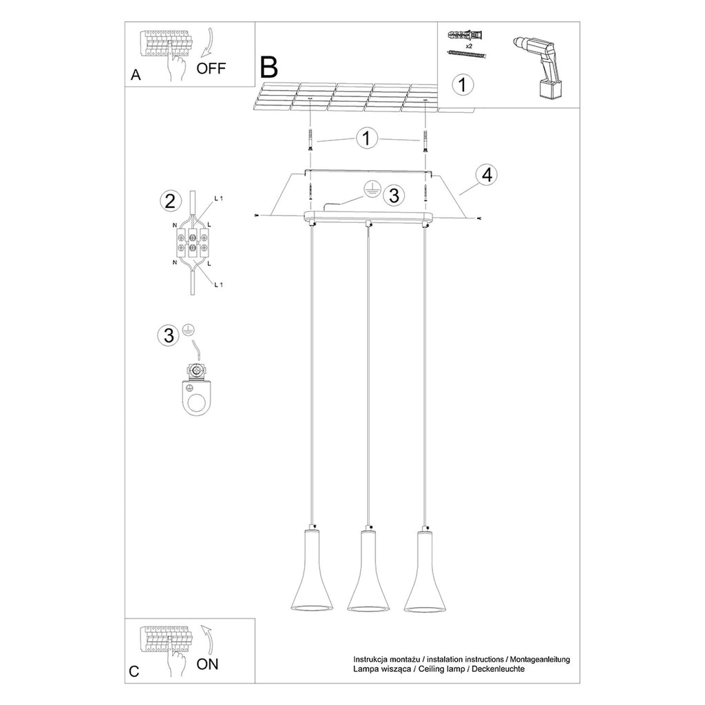 Notice de montage de la Suspension REA 3 en ligne béton gris E14
