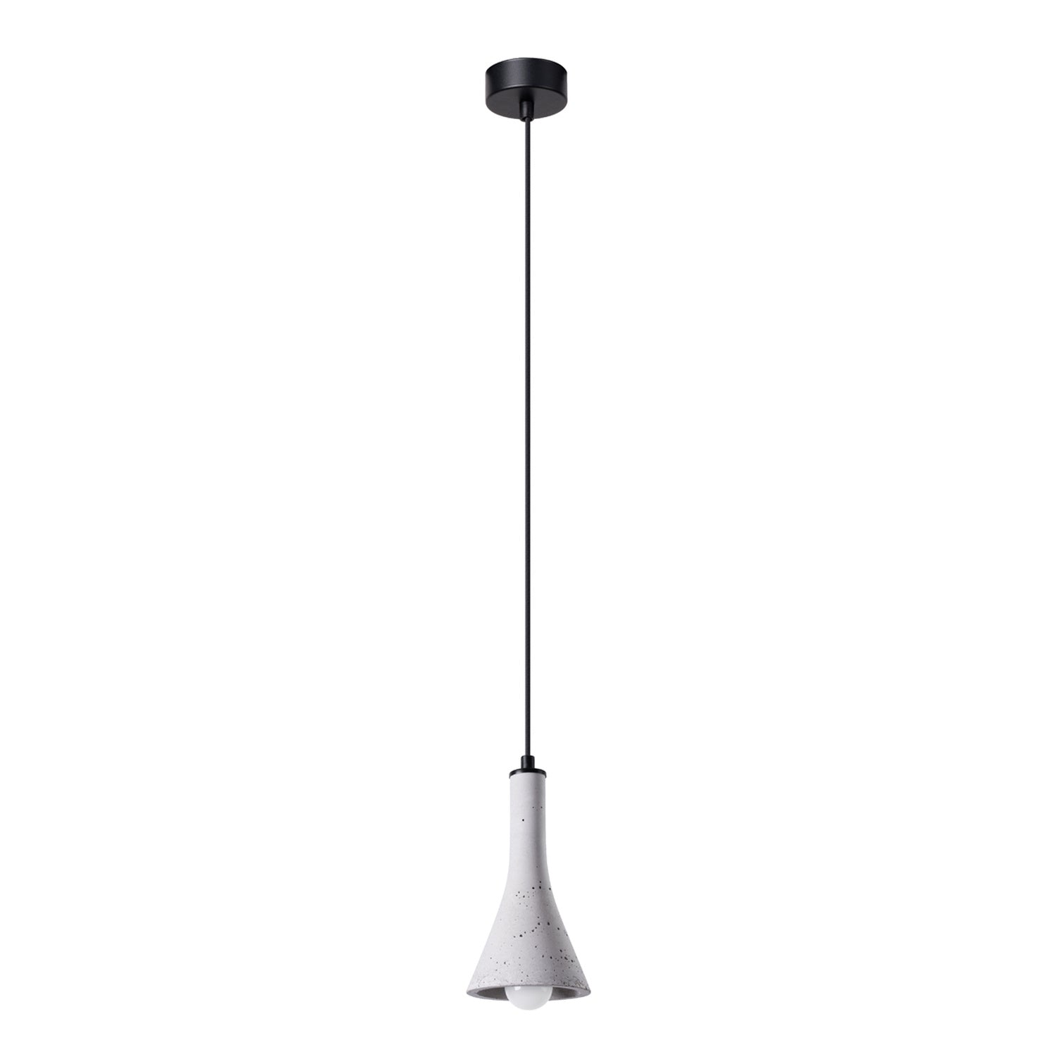 Suspension REA béton gris E14, abat-jour entonnoir en béton gris sur câble noir, ampoule E14 apparente