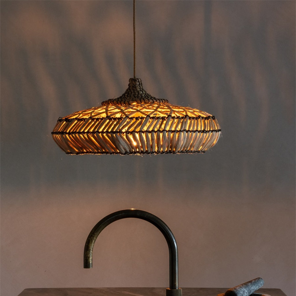 Suspension Rinjani abaca naturel et noir 50 cm E27, vue 2