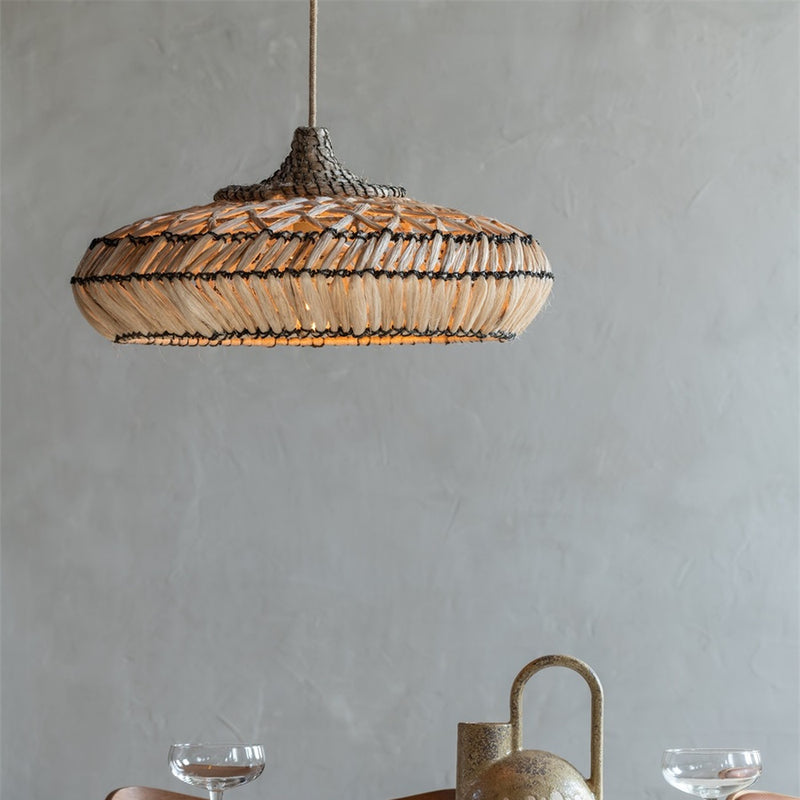 Dimensions Suspension Rinjani abaca naturel et noir 50 cm E27
