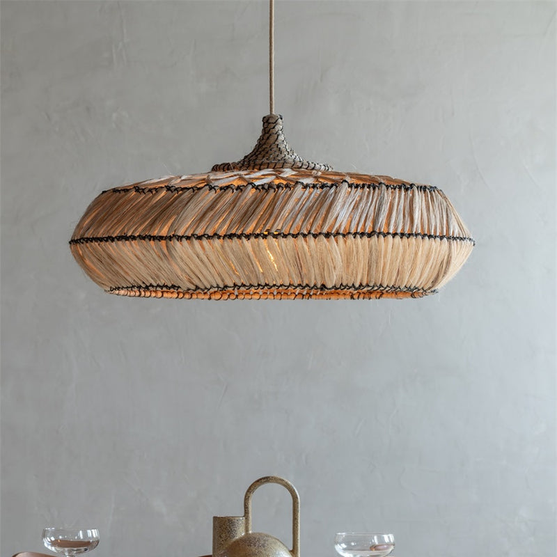 Dimensions Suspension Rinjani abaca naturel et noir 70 cm E27