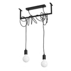 Suspension Salamanca 2 lumières métal noir E27, ampoules apparentes