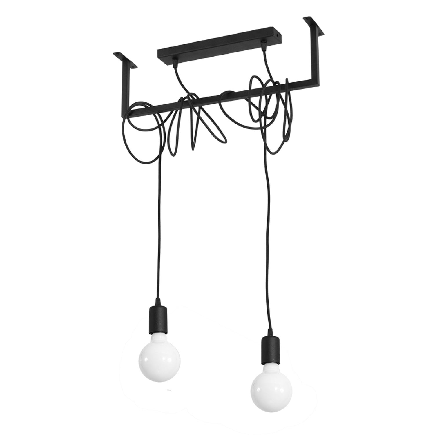 Suspension Salamanca 2 lumières métal noir E27, ampoules apparentes