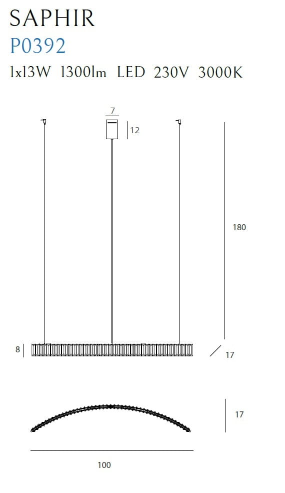 Dimensions Suspension Saphir chromée