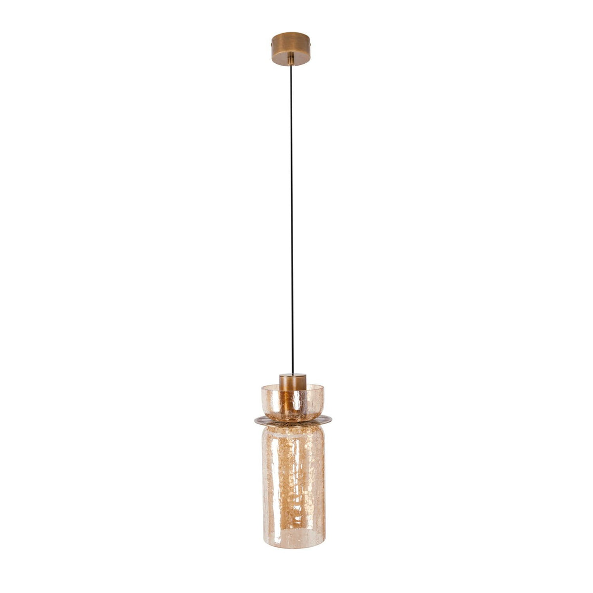 Suspension Signature B avec sa rosace de plafond dorée et son câble noir