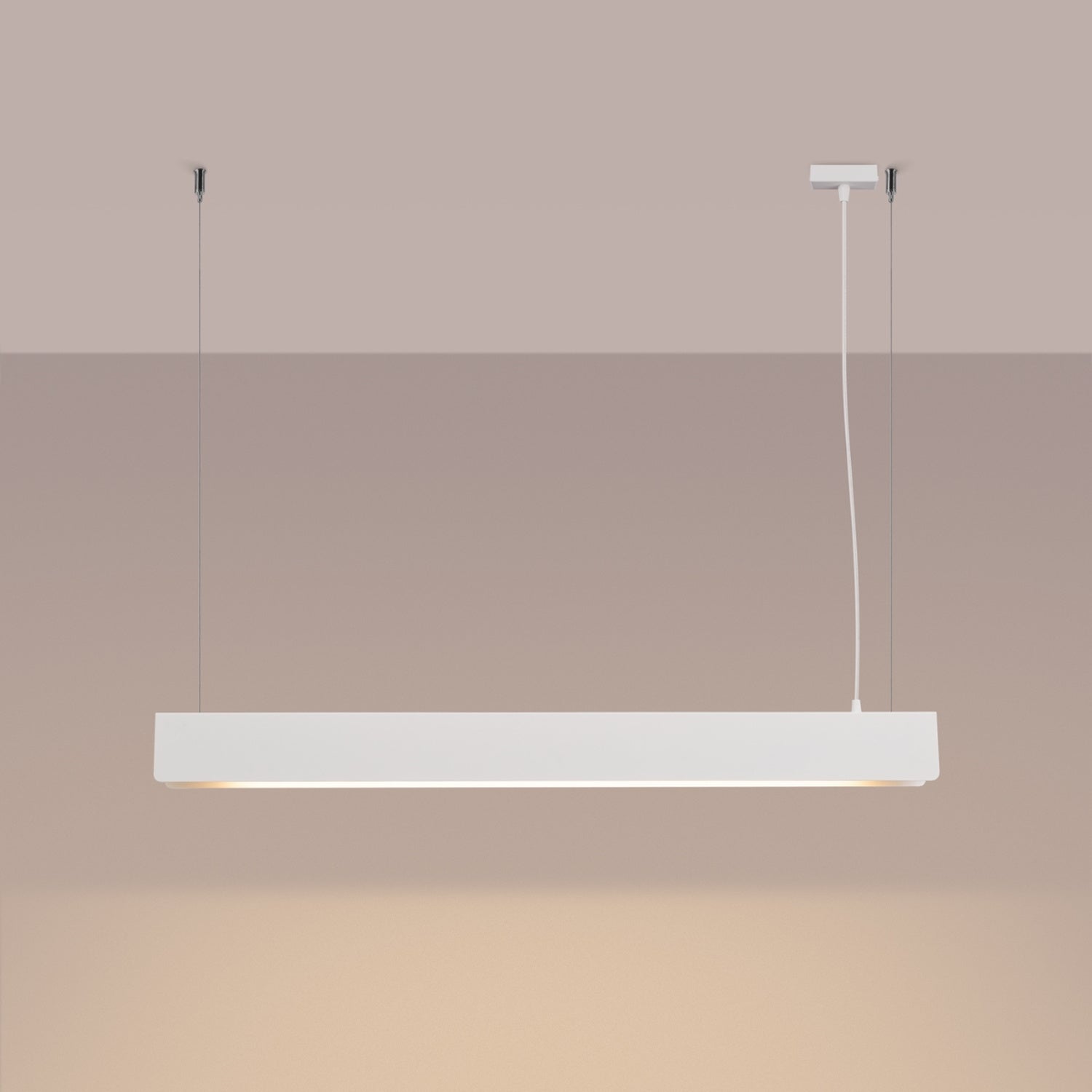 Suspension Spark barre LED métal blanc allumée, ligne LED continue