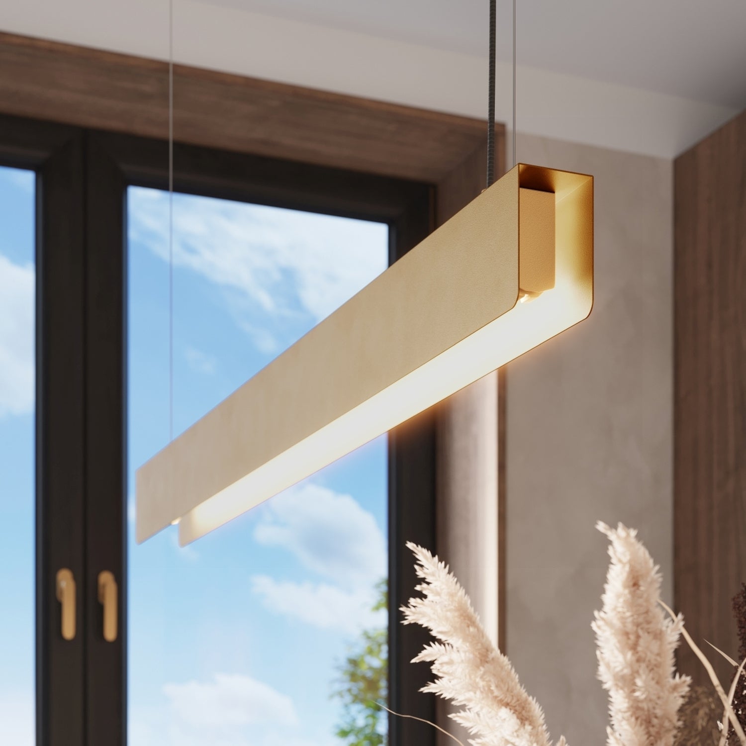 Suspension Spark barre LED métal doré en situation dans un intérieur