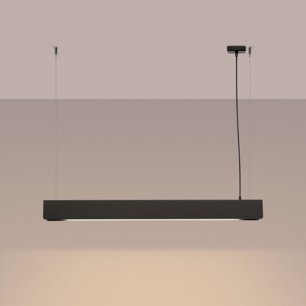 Suspension Spark barre LED métal noir allumée, ligne LED continue