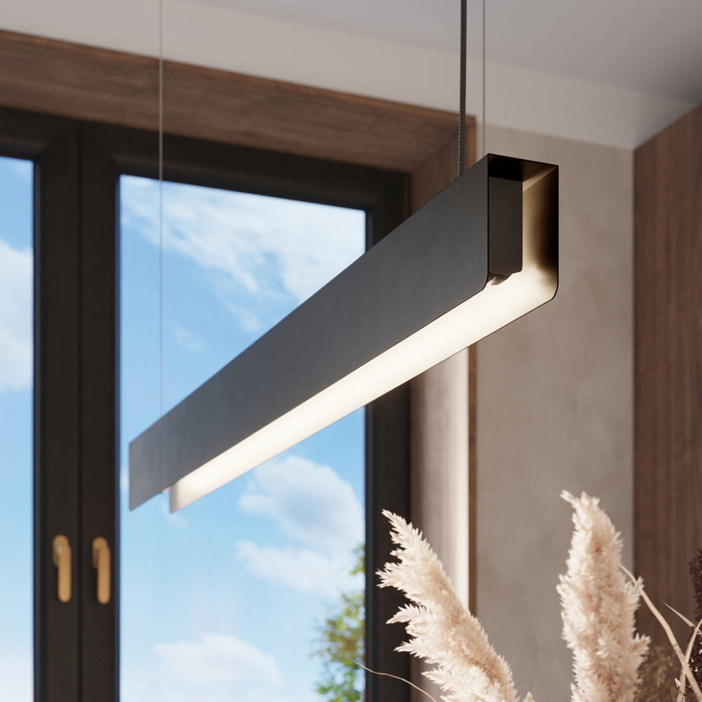Suspension Spark barre LED métal noir en situation dans un intérieur