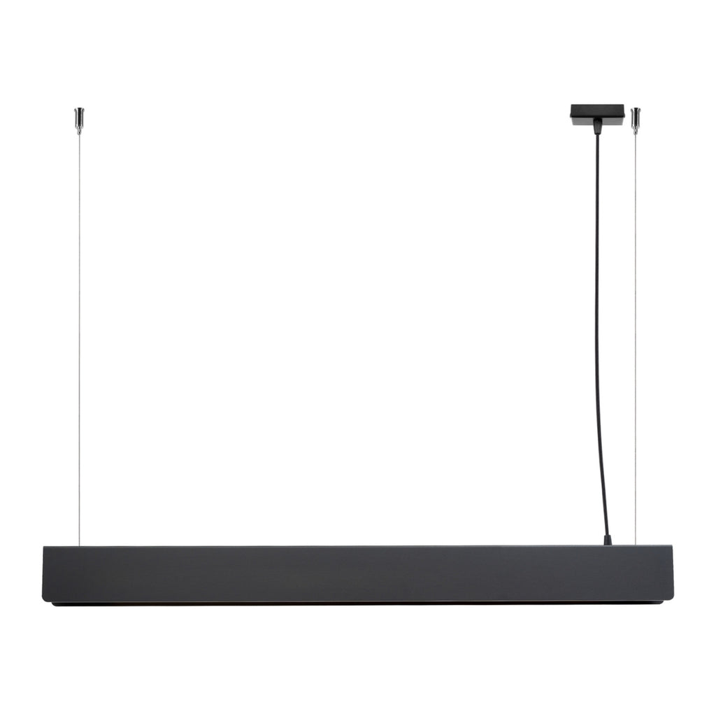 Suspension Spark barre LED métal noir, fine barre linéaire en métal noir à ligne LED intégrée
