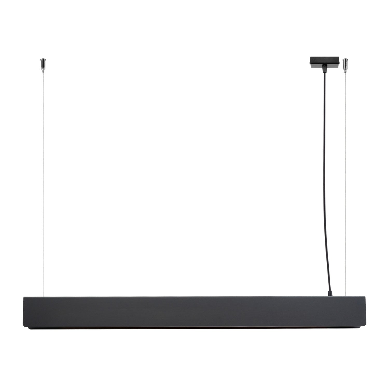 Suspension Spark barre LED métal noir, fine barre linéaire en métal noir à ligne LED intégrée
