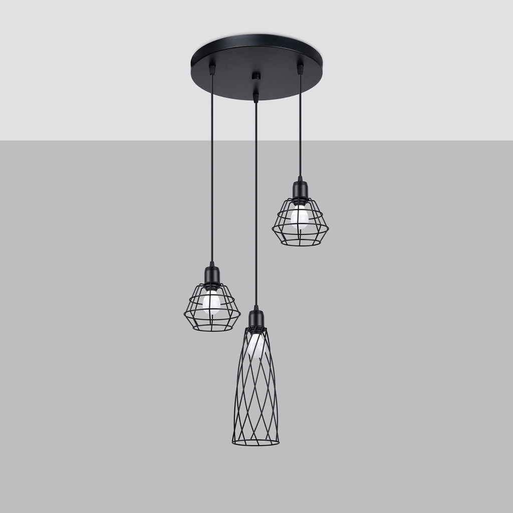 Suspension Suba 3 en grappe métal noir E14 de profil
