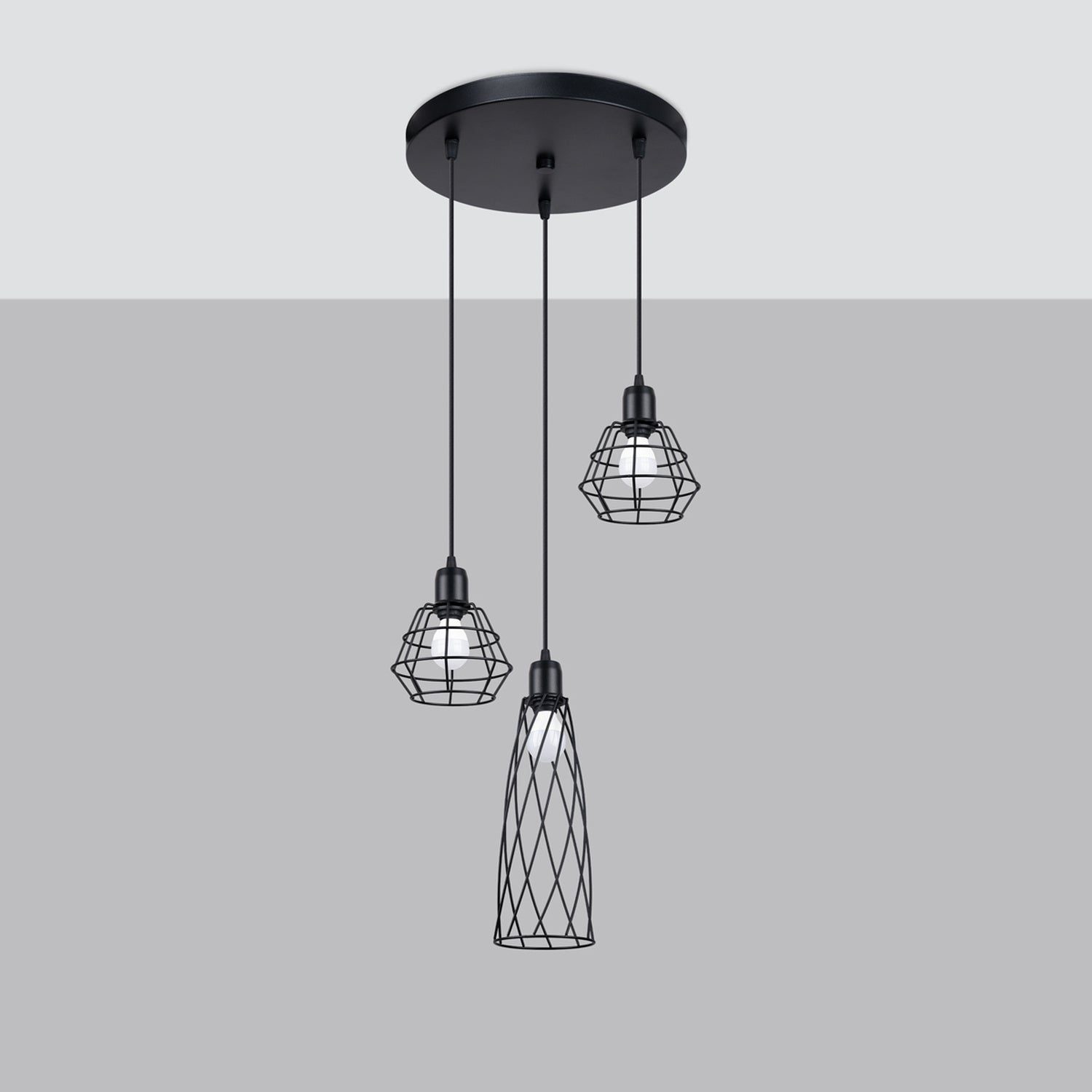 Suspension Suba 3 en grappe métal noir E14 de profil