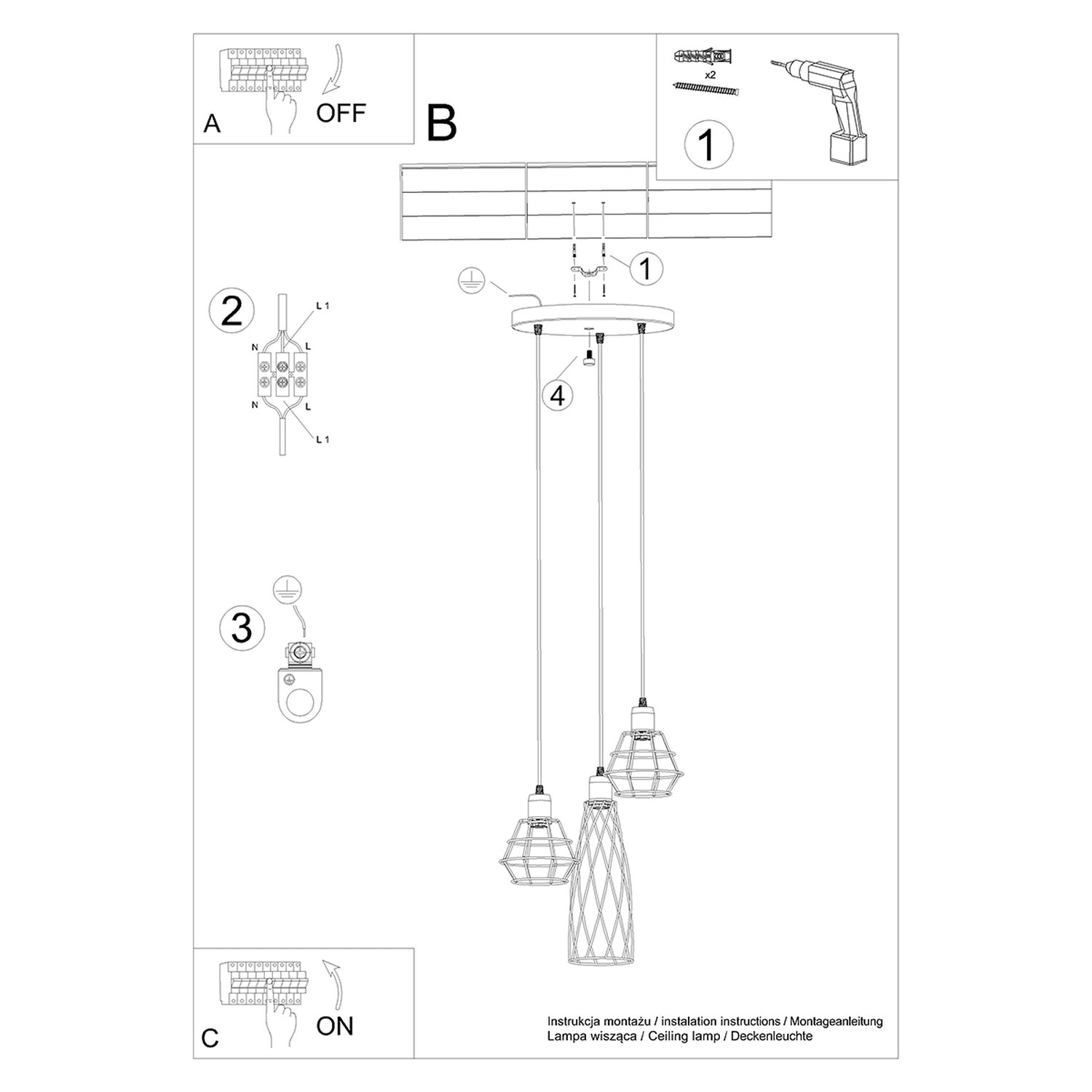 Notice de montage du Suspension Suba 3 en grappe métal noir E14