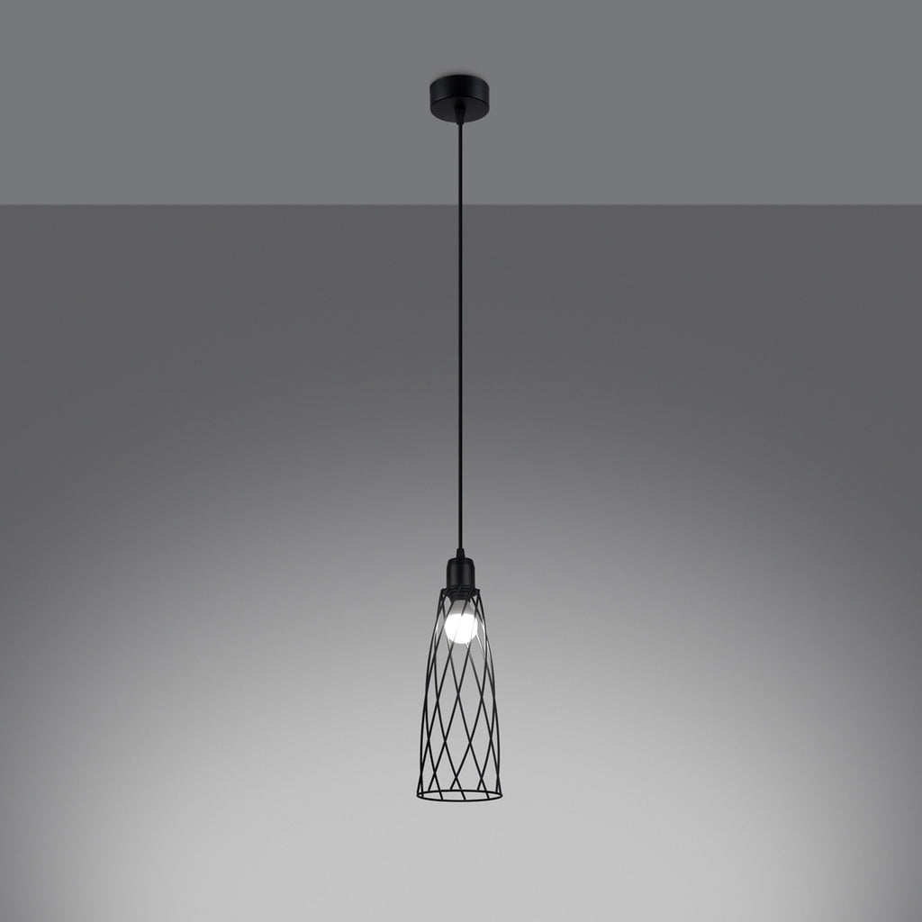 Suspension Suba métal noir E14 allumée, ampoule E14 apparente