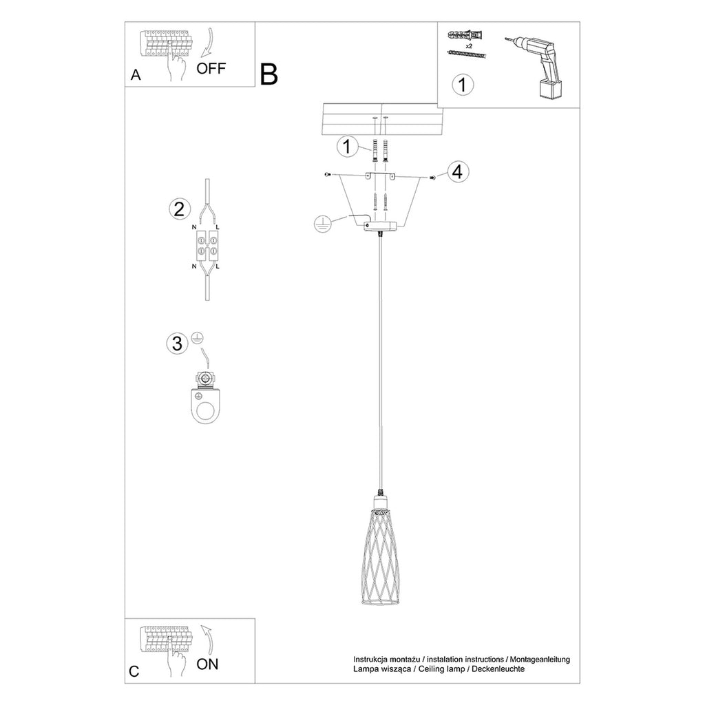 Notice de montage du Suspension Suba métal noir E14