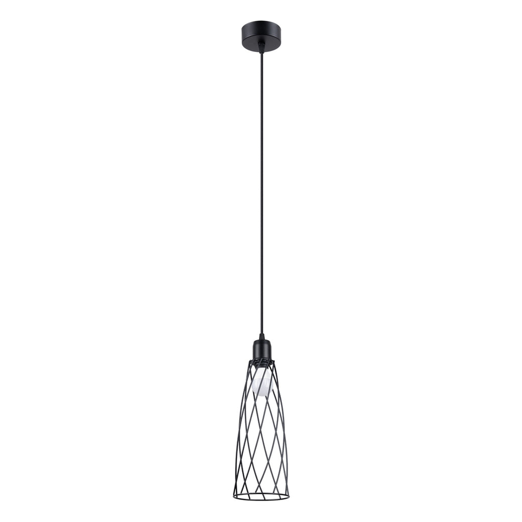 Suspension Suba métal noir E14, abat-jour cage conique en fil d'acier noir, ampoule E14 apparente