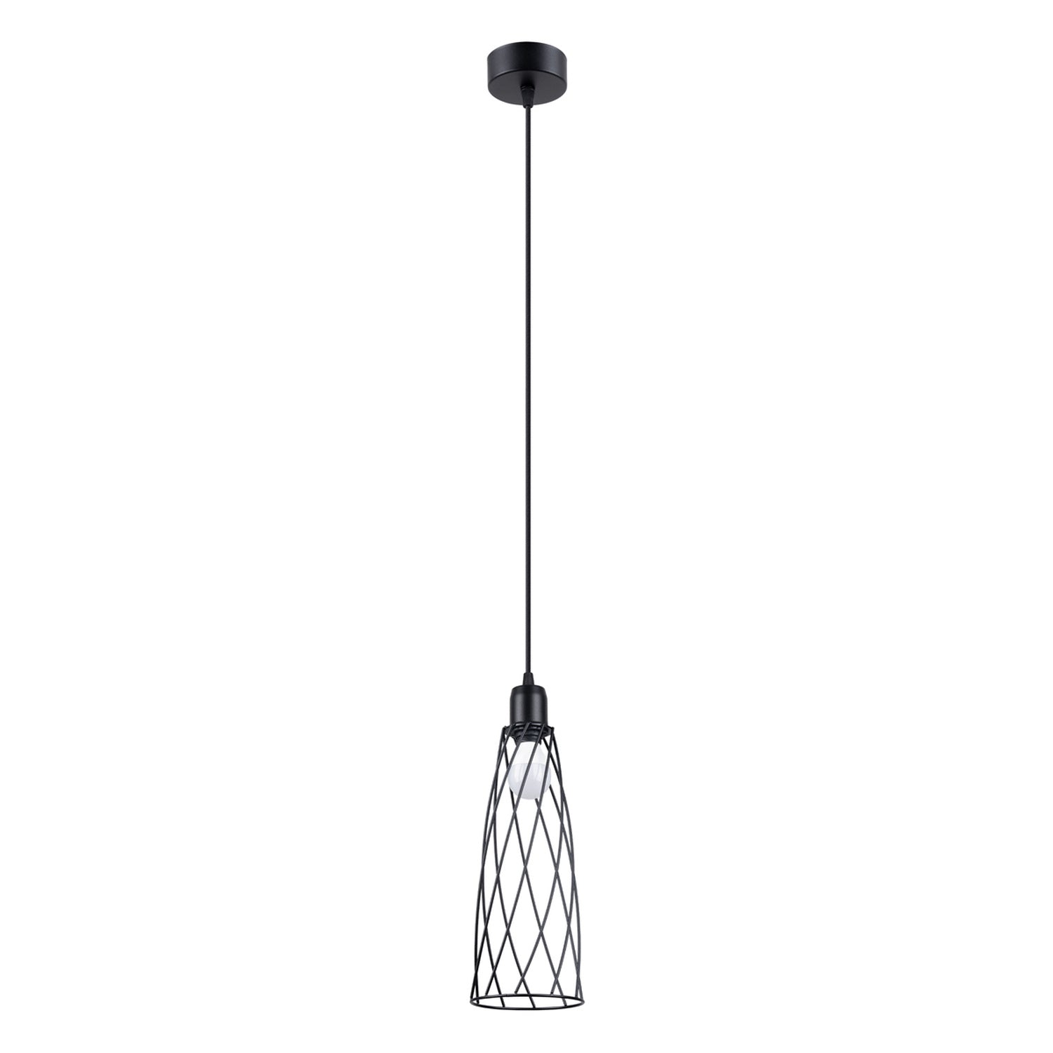 Suspension Suba métal noir E14, abat-jour cage conique en fil d'acier noir, ampoule E14 apparente