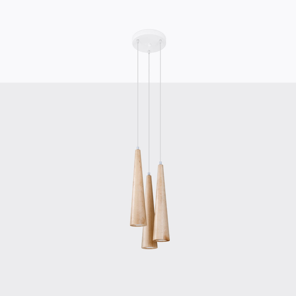 Suspension Sula 3 en grappe bois naturel de profil