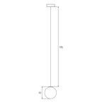 Schéma coté de la suspension globe opale avec un câble de 135 cm et un globe de 10 cm