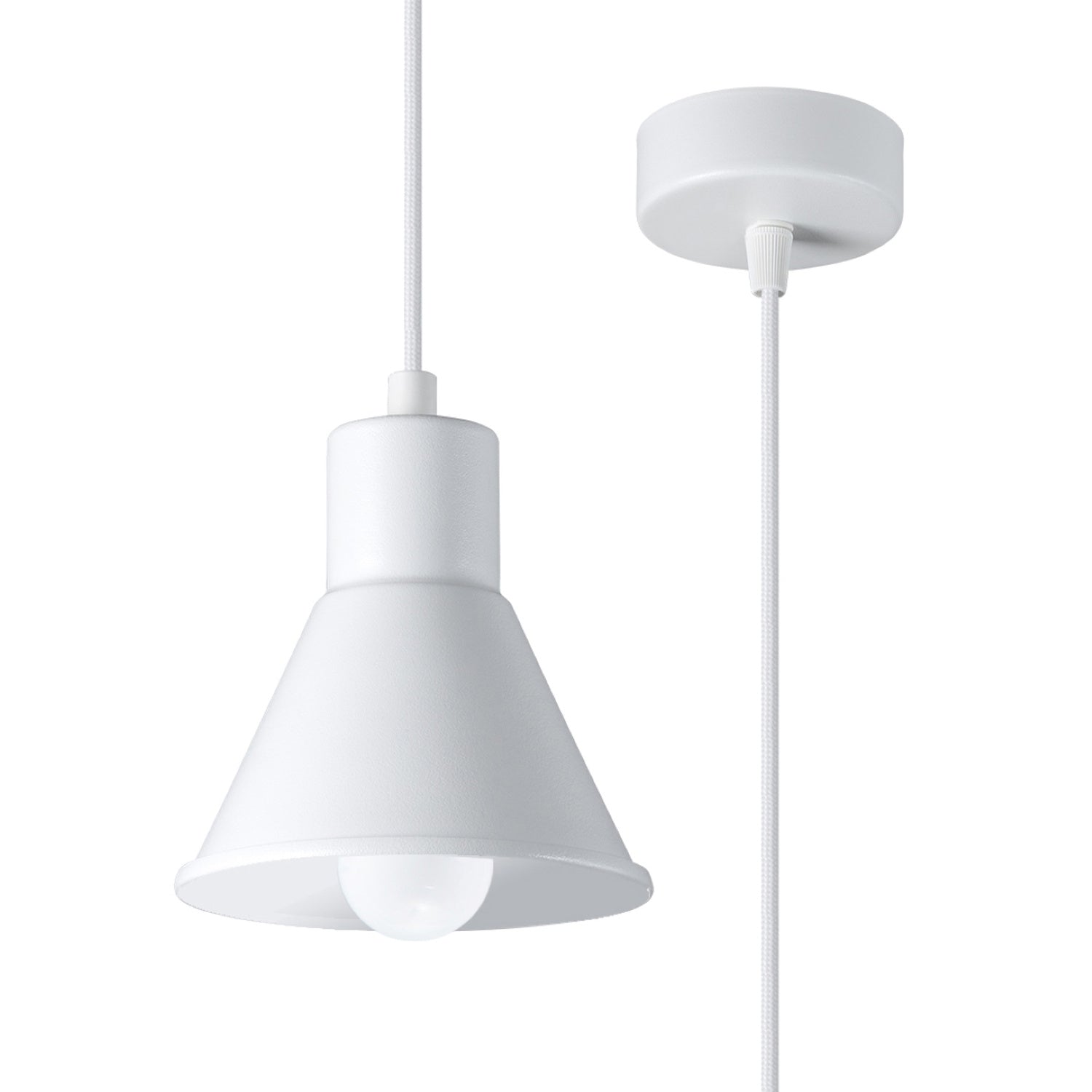 Suspension Taleja métal blanc, abat-jour conique en acier blanc mat