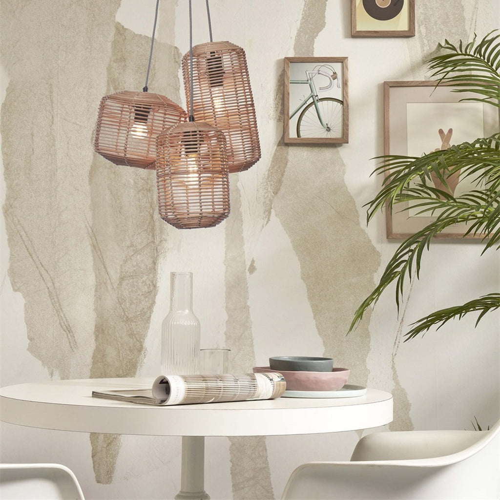 Suspension Tanami rotin naturel 3 tubes E27, vue 2