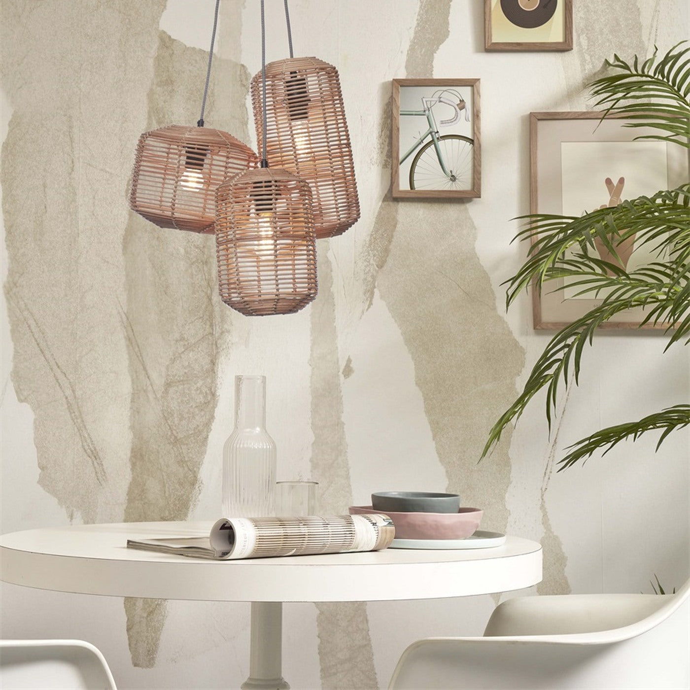 Suspension Tanami rotin naturel 3 tubes E27, vue 2
