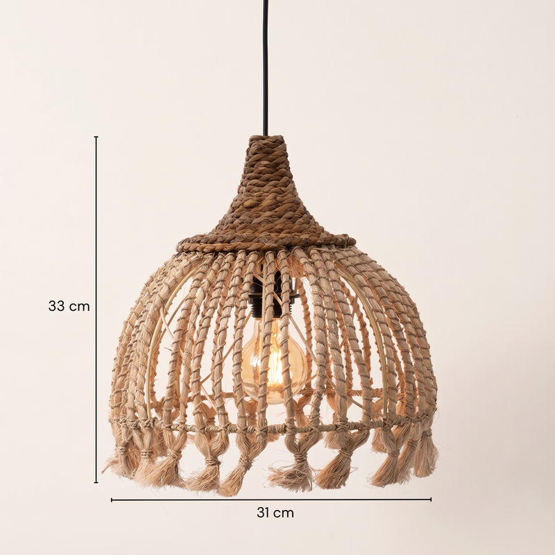 Dimensions Suspension Tassel en abaca naturel à pompons 31 cm E27