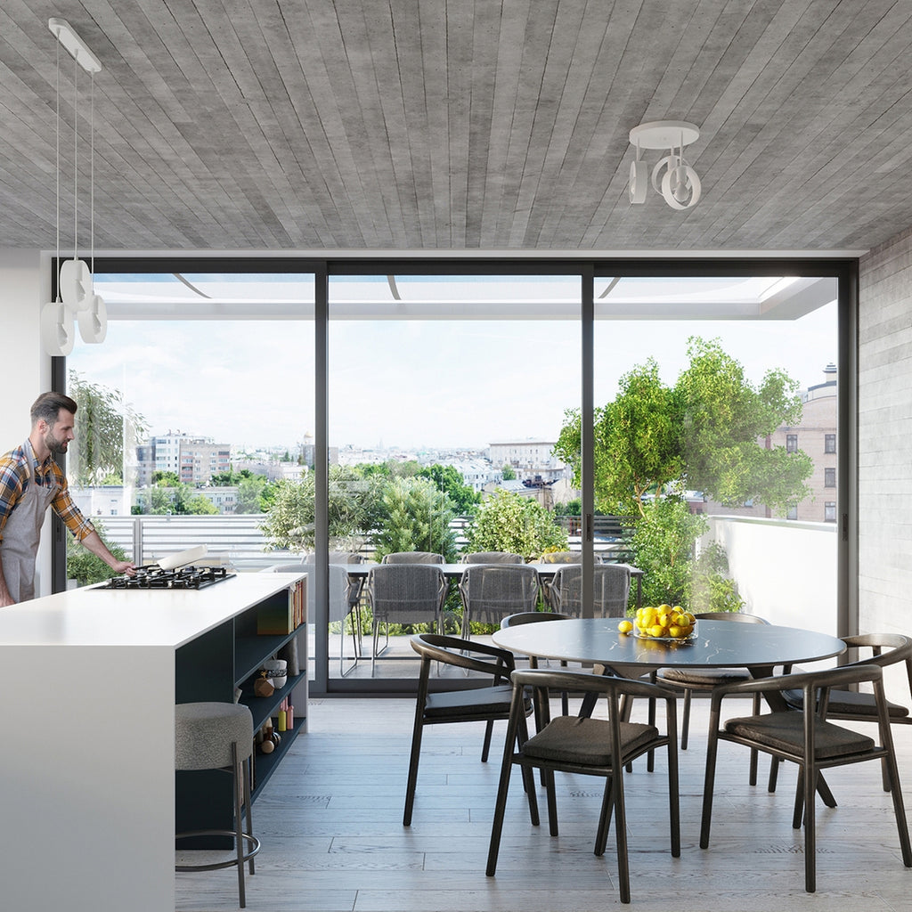 Suspension Titran 3 blanc au-dessus d'une table