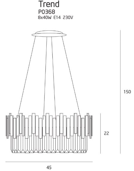 Dimensions Suspension Trend 45 cm dorée E14