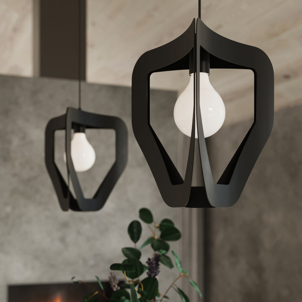 Suspension Tres métal noir, ambiance et ampoule décorative