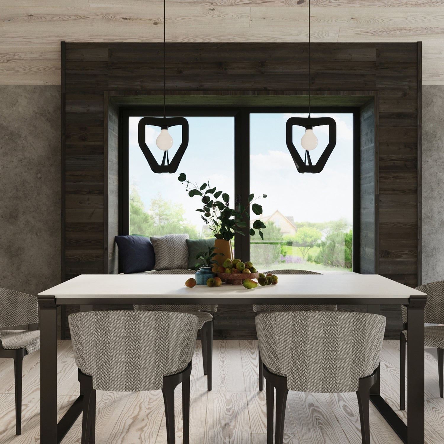 Suspension Tres métal noir au-dessus d'une table