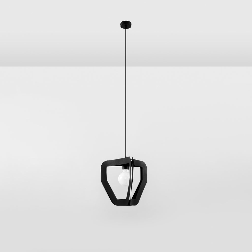 Suspension Tres métal noir, détail des arceaux et de l'ampoule apparente