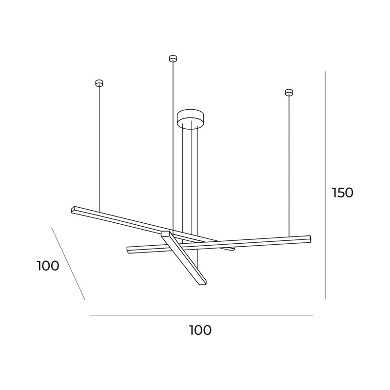 Dimensions Suspension Trio III dorée brossée à variateur