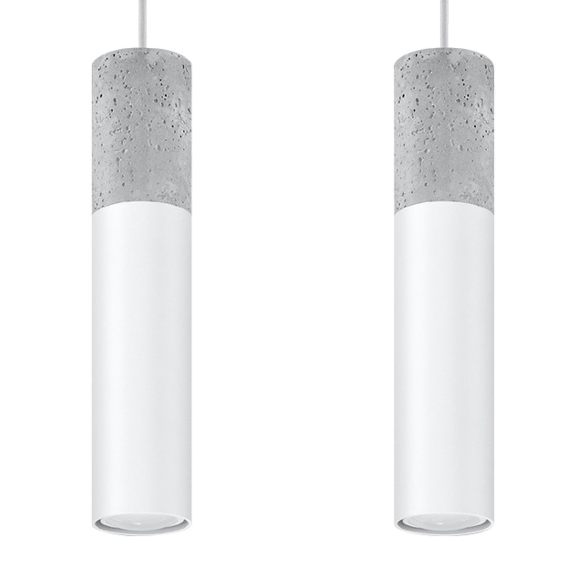 Suspension tube Borgio 2 lumières métal blanc et béton vue rapprochée