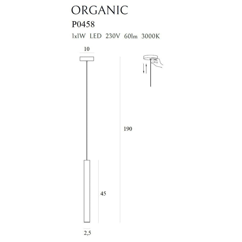 Dimensions Suspension tube Organic I LED intégrée