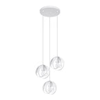 Suspension Tulos 3 en grappe blanc, trois boules ajourées en rubans d'acier entrelacés, ampoules E27