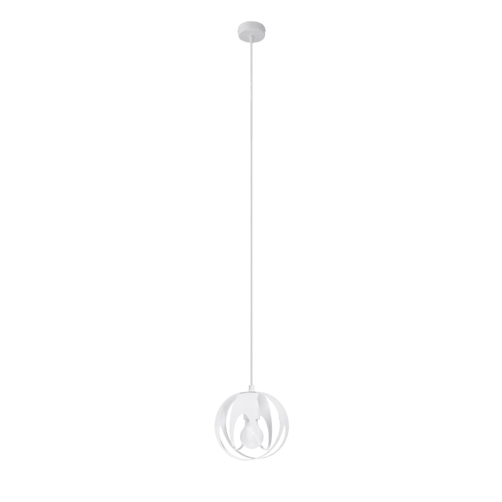 Suspension Tulos blanc, boule ajourée en rubans d'acier entrelacés, ampoule E27