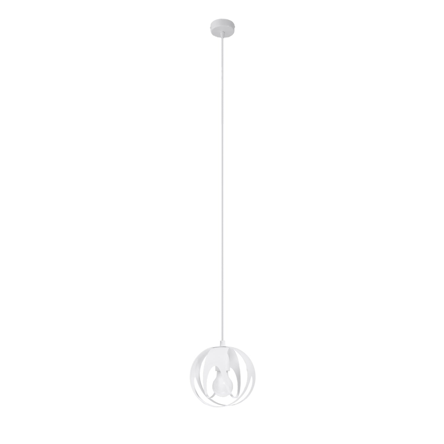 Suspension Tulos blanc, boule ajourée en rubans d'acier entrelacés, ampoule E27